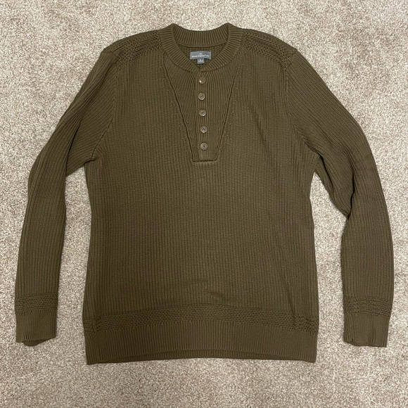L.L. Bean Signature Henley Sweater - Olive Green